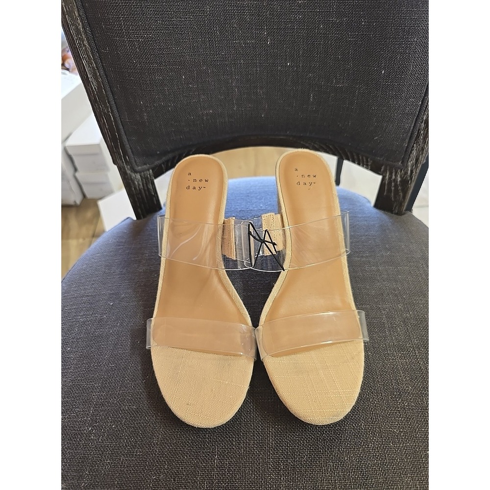A New Day Wedge Sandals Clear Strap Ansel Platform Heels Tan Size 7.5‎ NWT
